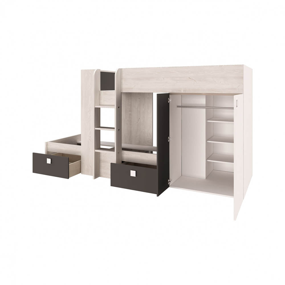 Trasman Barca Bunk Bed in Antraciet Pino with Wardrobe and Storage ...